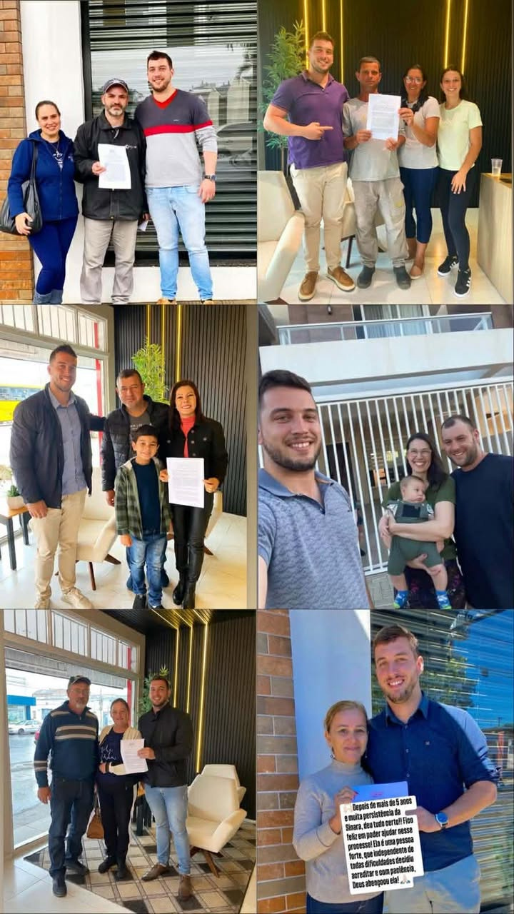 Segundo conjunto de seis fotos de Richard com clientes em registros de vendas de imóveis